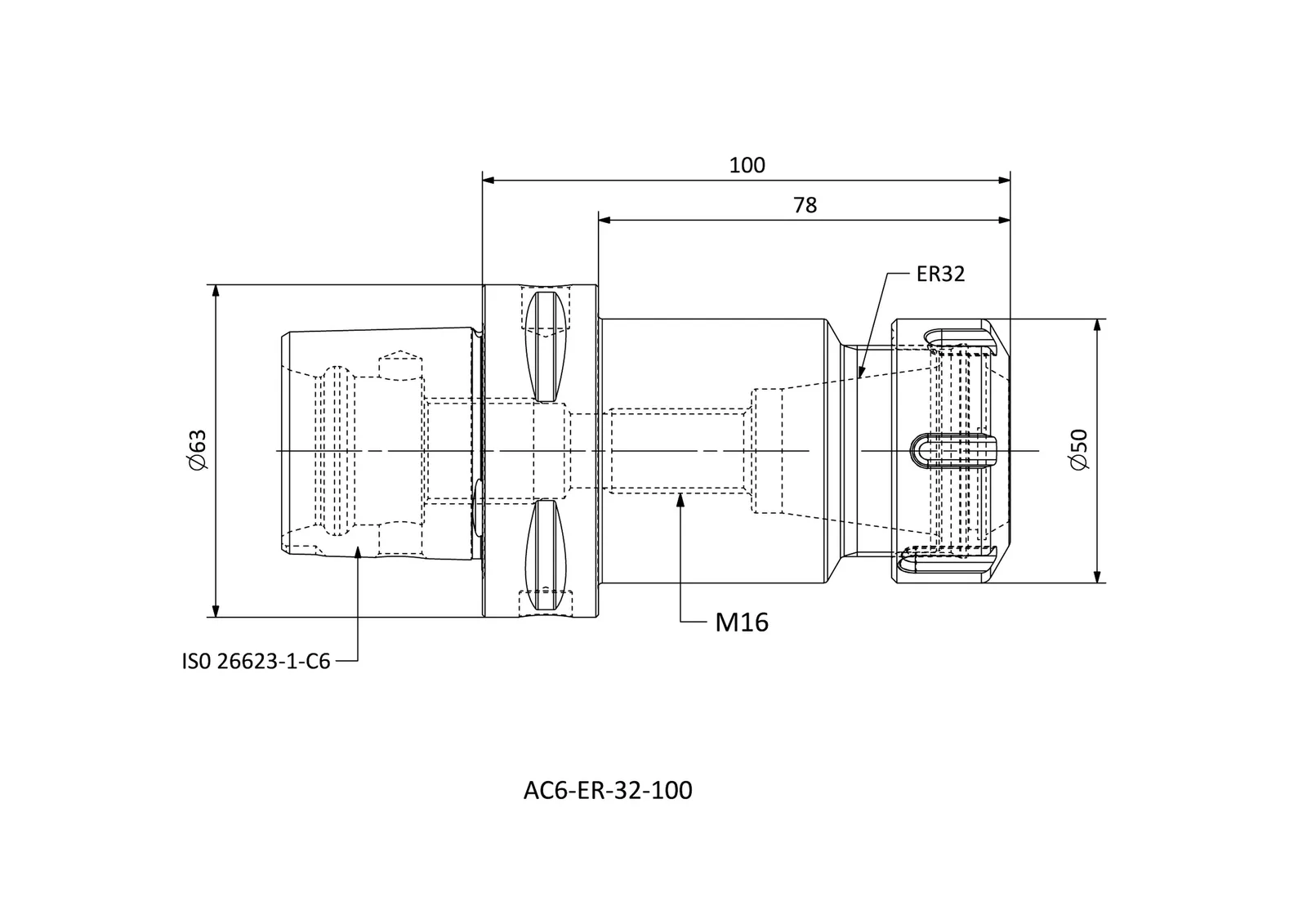 AC6-ER-32-100 &mdash; dimensioned drawing