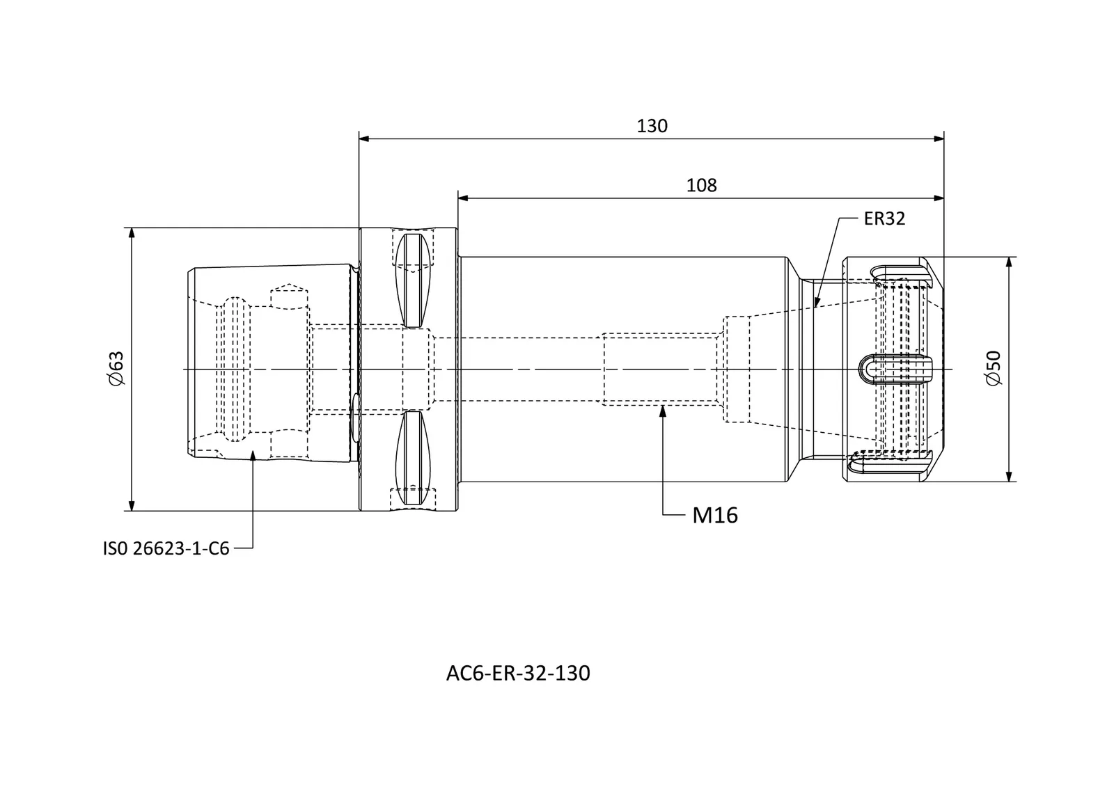 AC6-ER-32-130 &mdash; dimensioned drawing