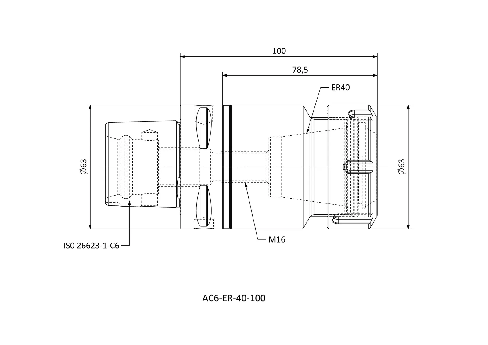 AC6-ER-40-100 &mdash; dimensioned drawing