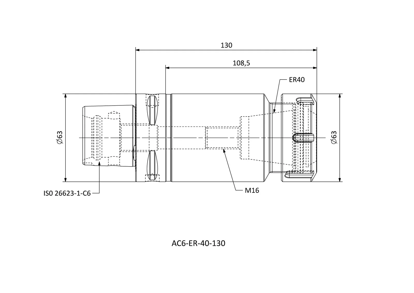 AC6-ER-40-130 &mdash; dimensioned drawing