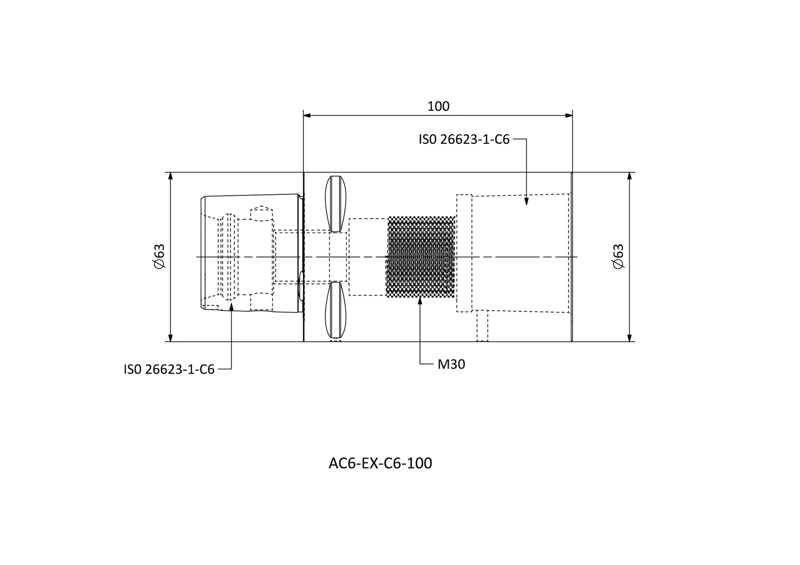 AC6-EX-C6-100 &mdash; dimensioned drawing