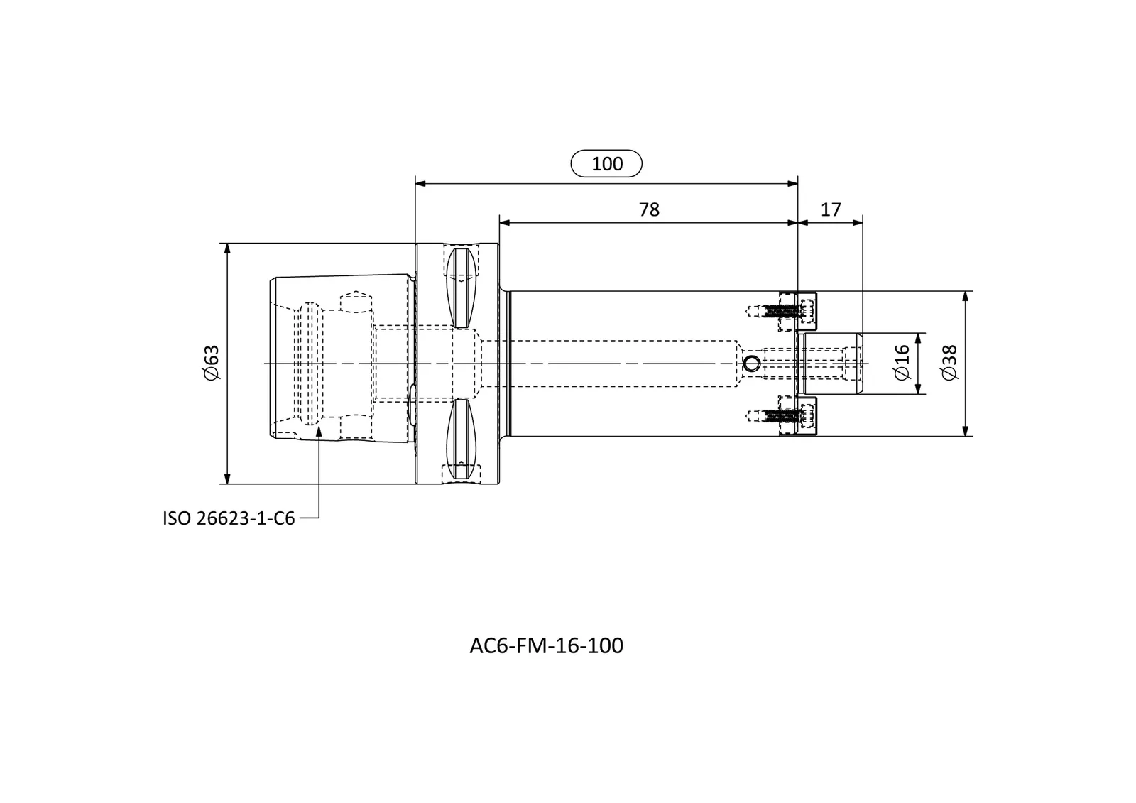 AC6-FM-16-100 &mdash; dimensioned drawing
