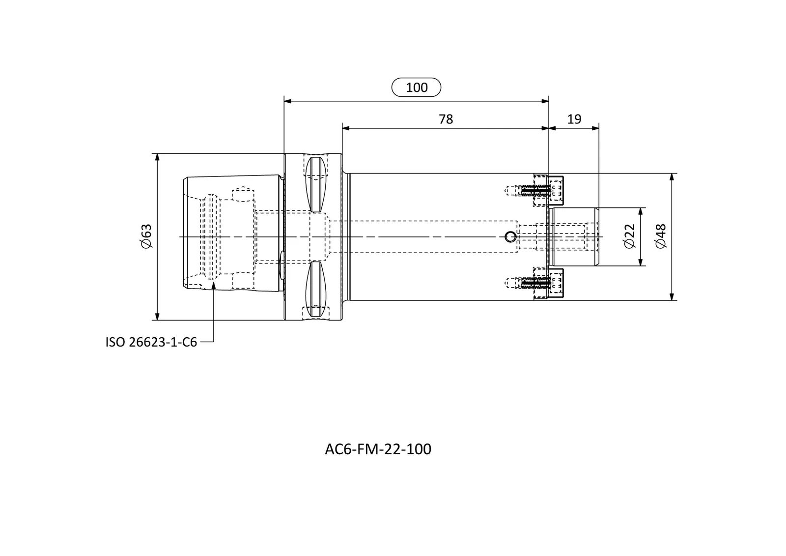 AC6-FM-22-100 &mdash; dimensioned drawing