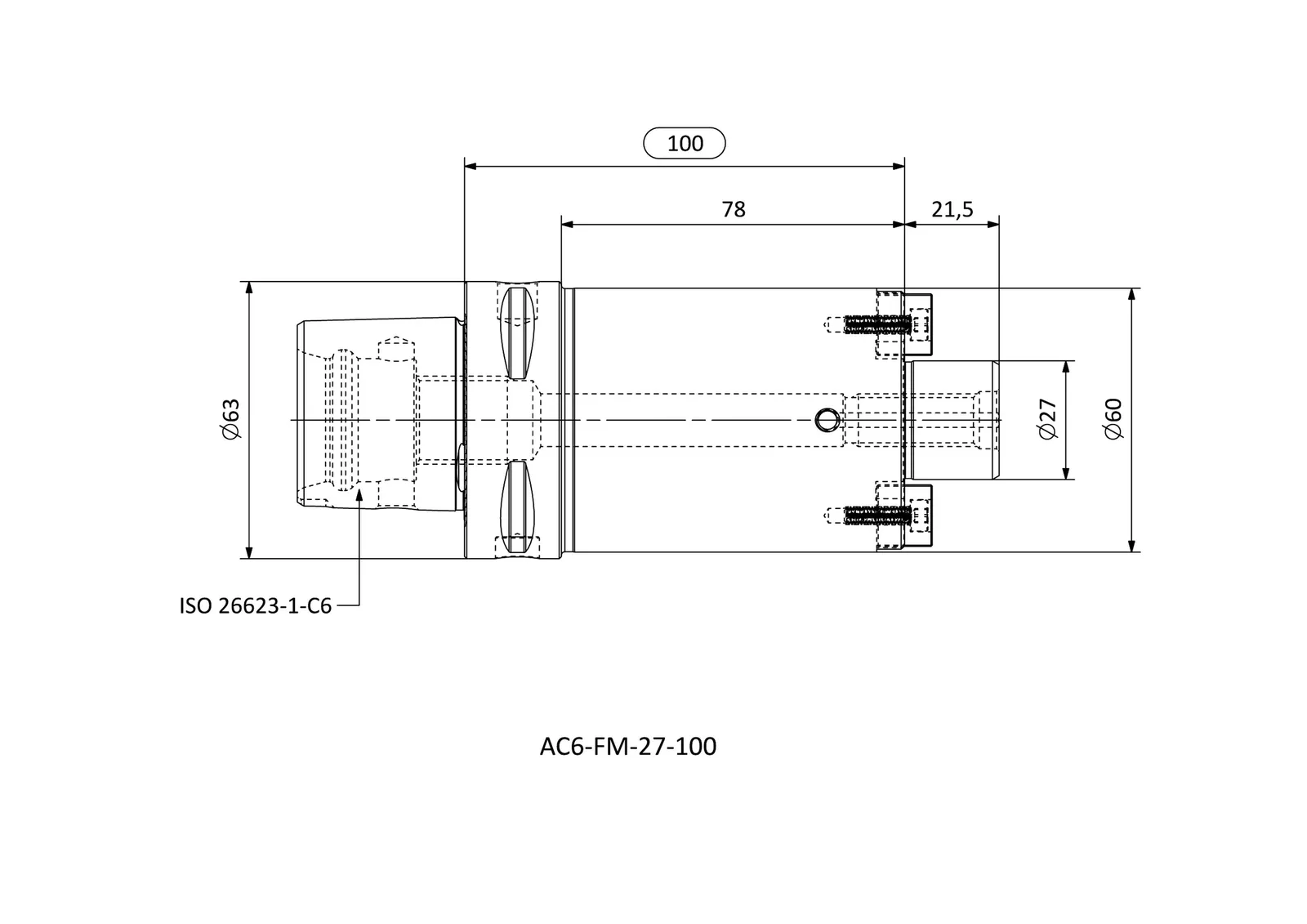 AC6-FM-27-100 &mdash; dimensioned drawing