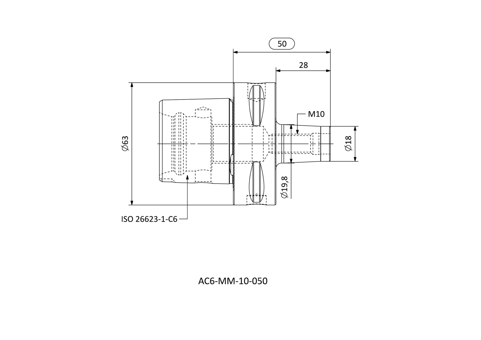 AC6-MM-10-050 &mdash; dimensioned drawing