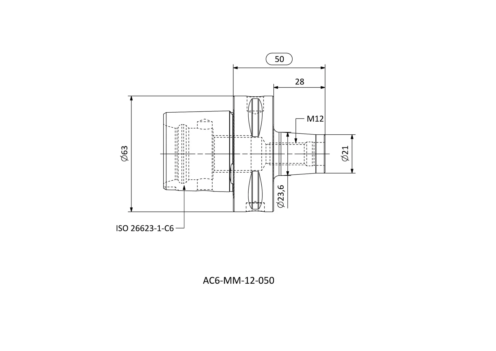 AC6-MM-12-050 &mdash; dimensioned drawing