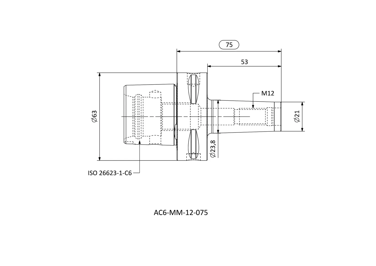 AC6-MM-12-075 &mdash; dimensioned drawing