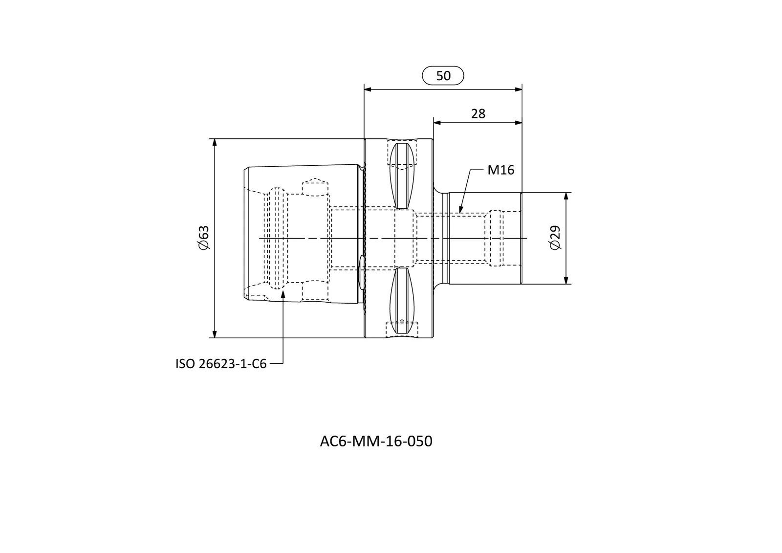 AC6-MM-16-050 &mdash; dimensioned drawing