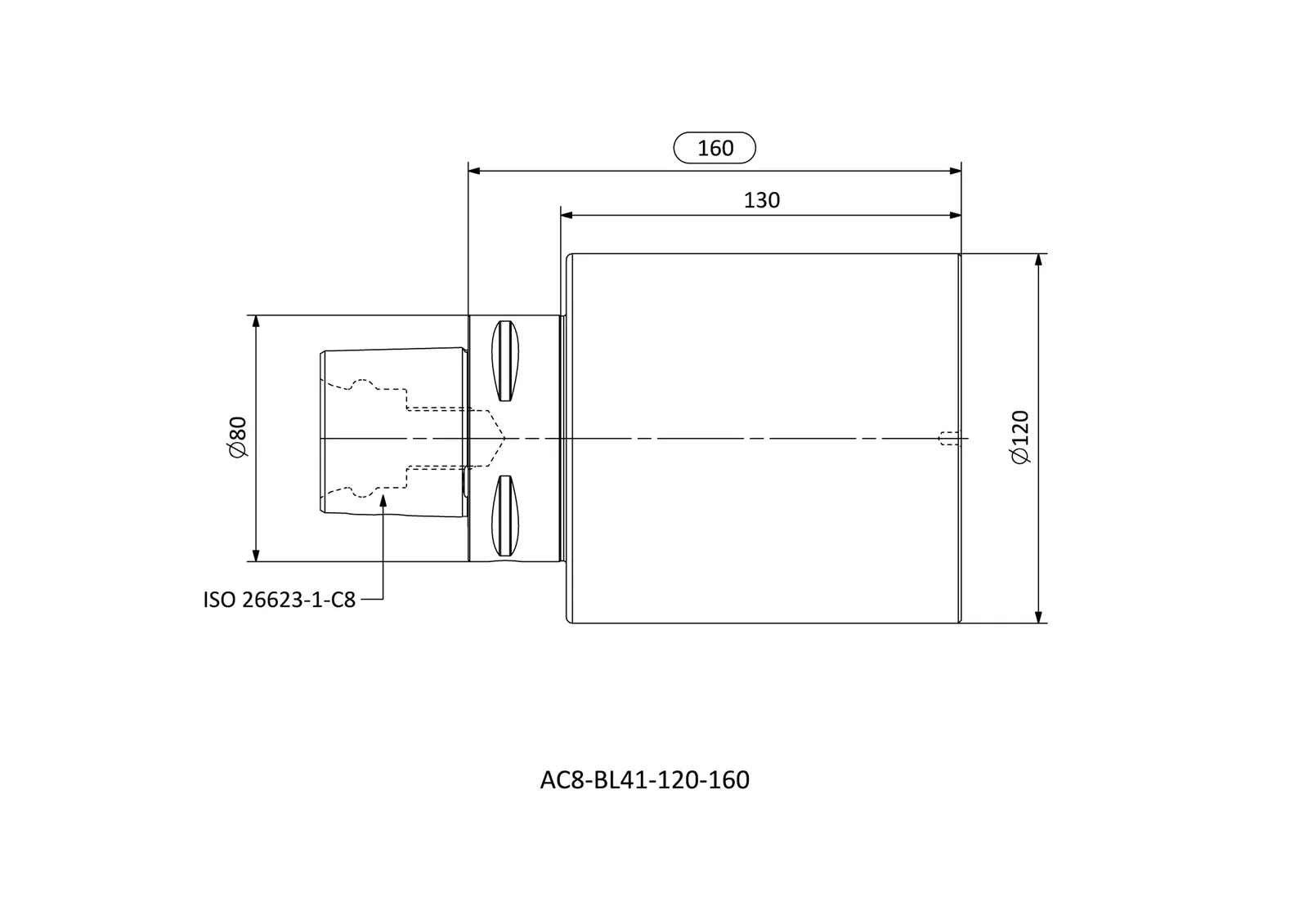 AC8-BL41-120-160 &mdash; dimensioned drawing