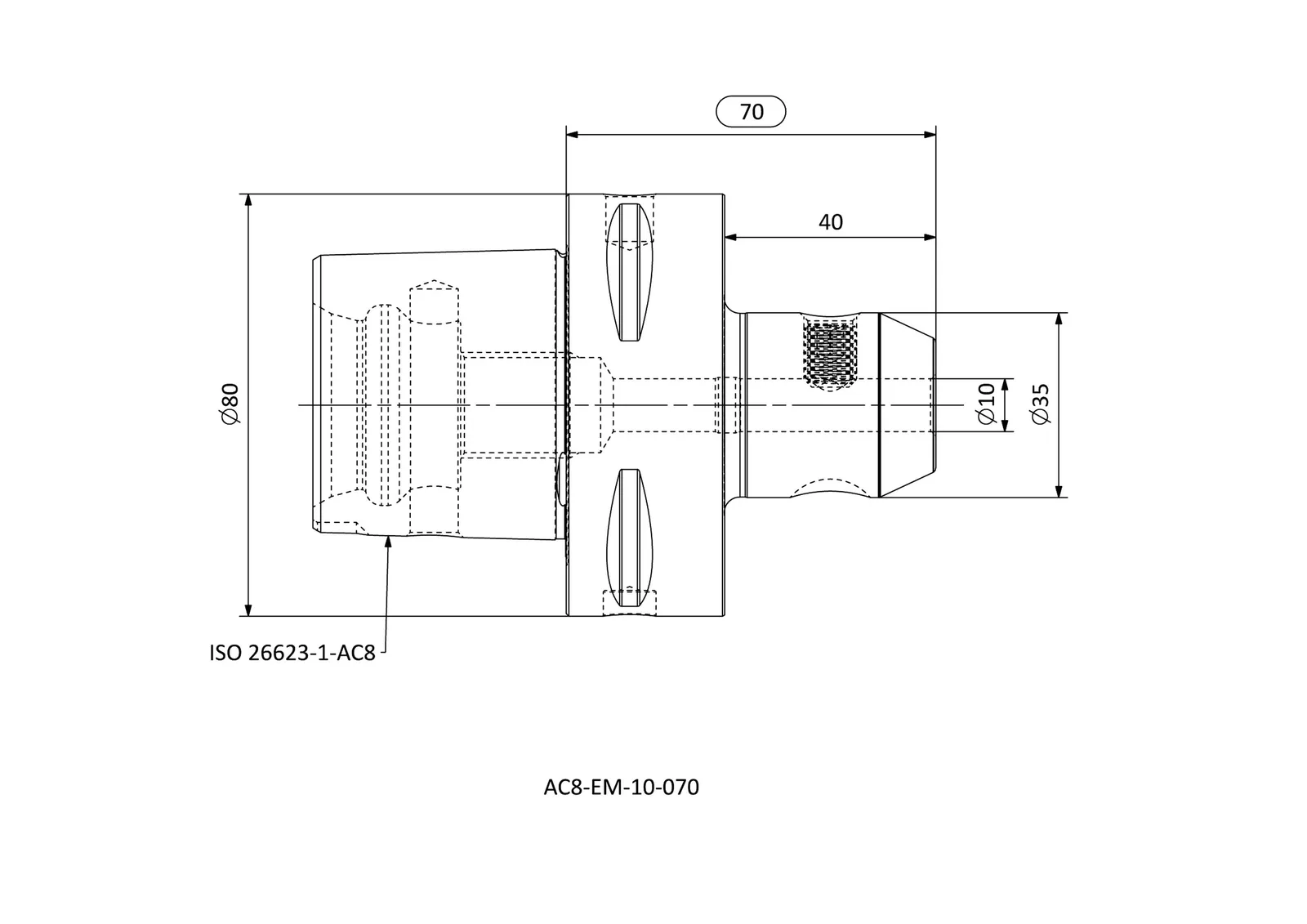 AC8-EM-10-070 &mdash; dimensioned drawing