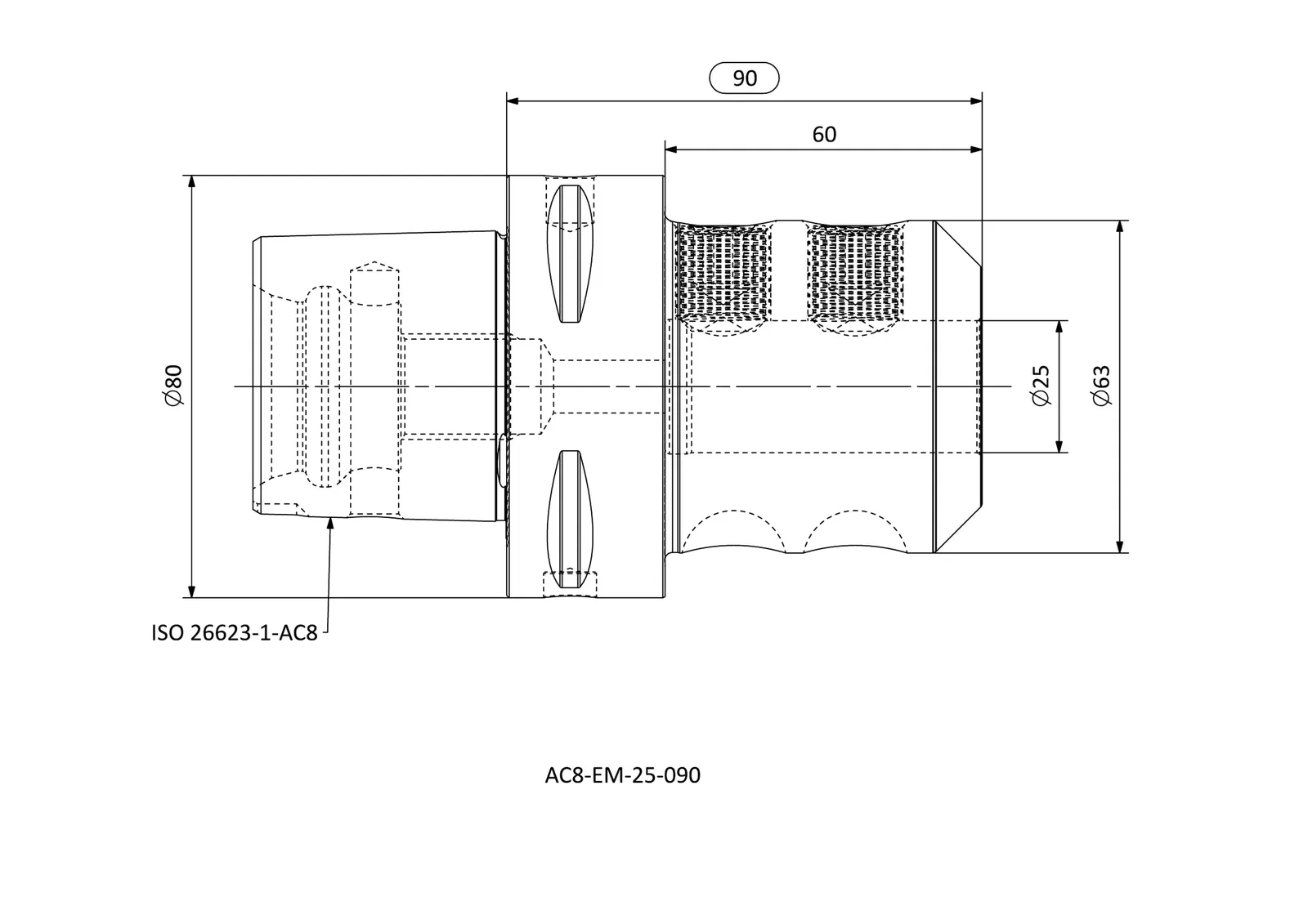 AC8-EM-25-090 &mdash; dimensioned drawing