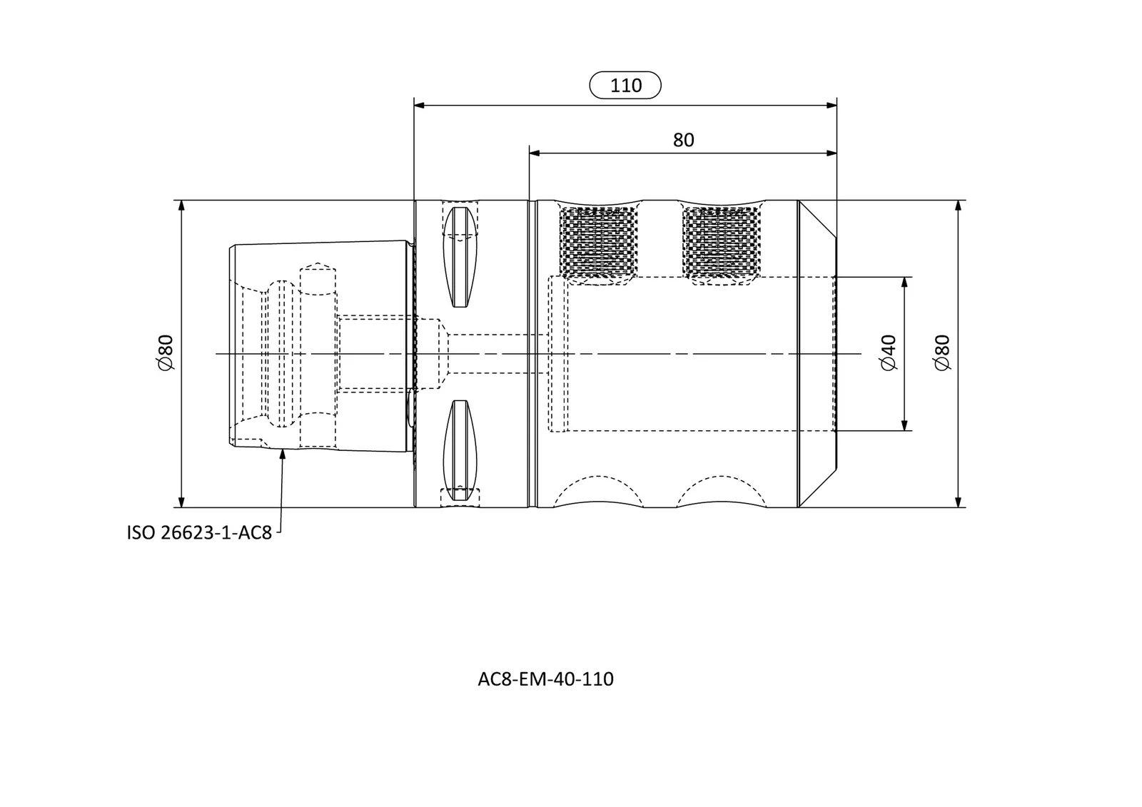 AC8-EM-40-110 &mdash; dimensioned drawing