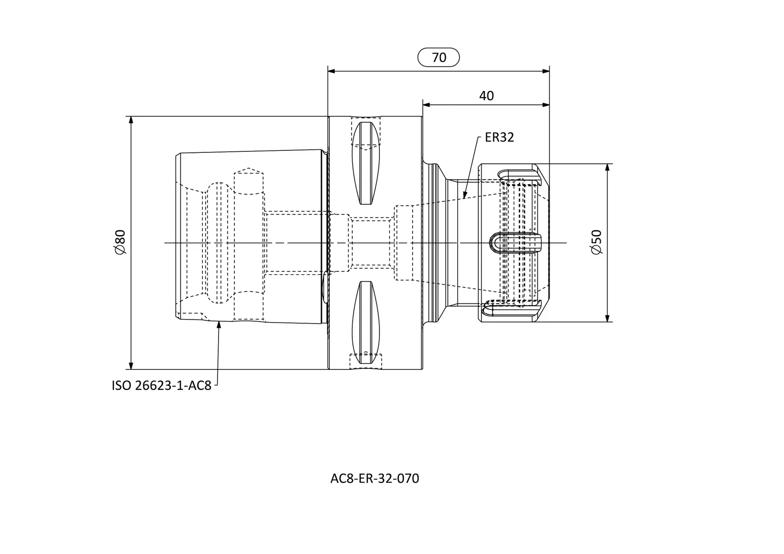 AC8-ER-32-070 &mdash; dimensioned drawing