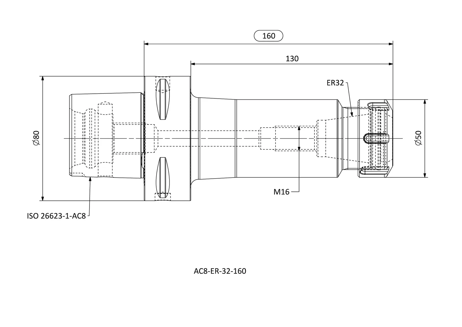 AC8-ER-32-160 &mdash; dimensioned drawing