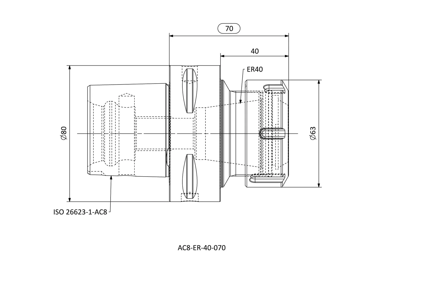 AC8-ER-40-070 &mdash; dimensioned drawing