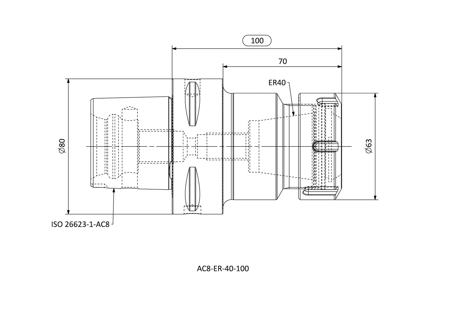 AC8-ER-40-100 &mdash; dimensioned drawing