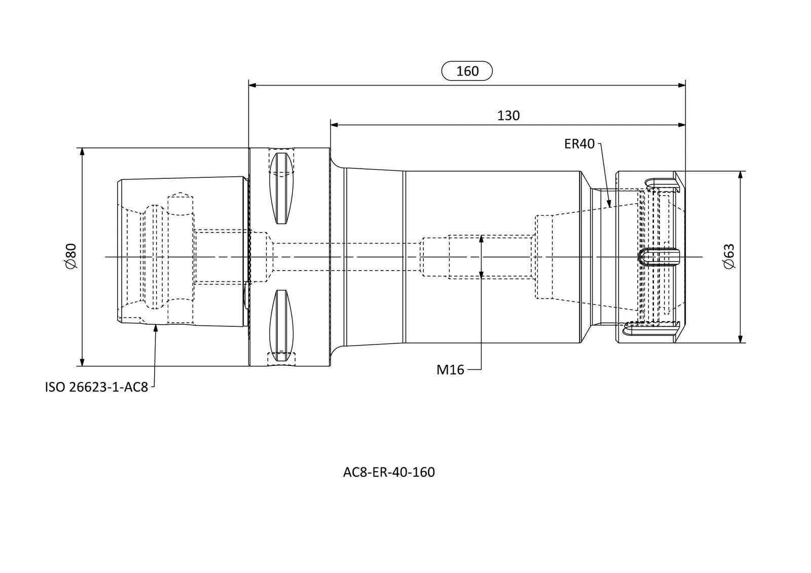 AC8-ER-40-160 &mdash; dimensioned drawing