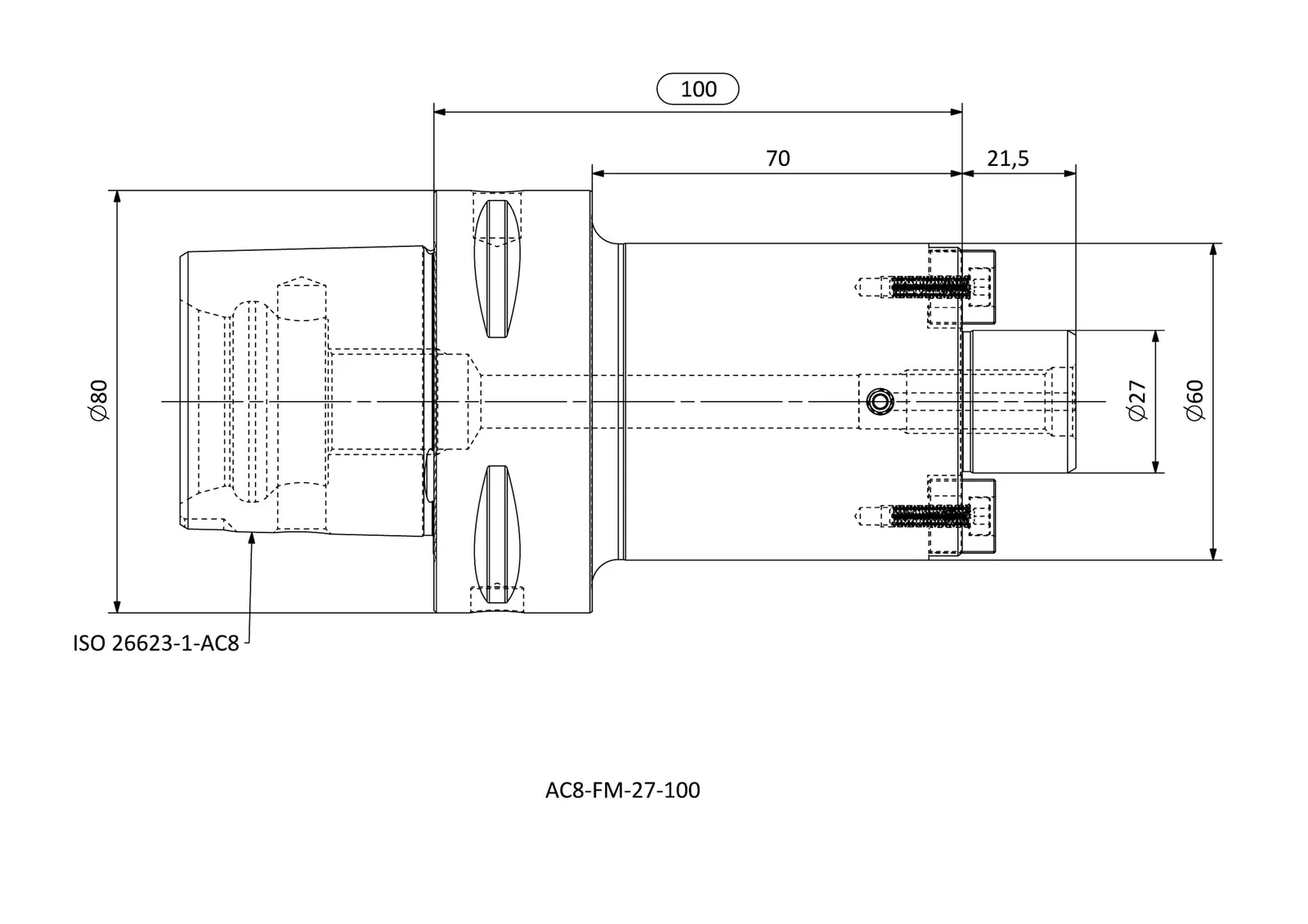 AC8-FM-27-100 &mdash; dimensioned drawing