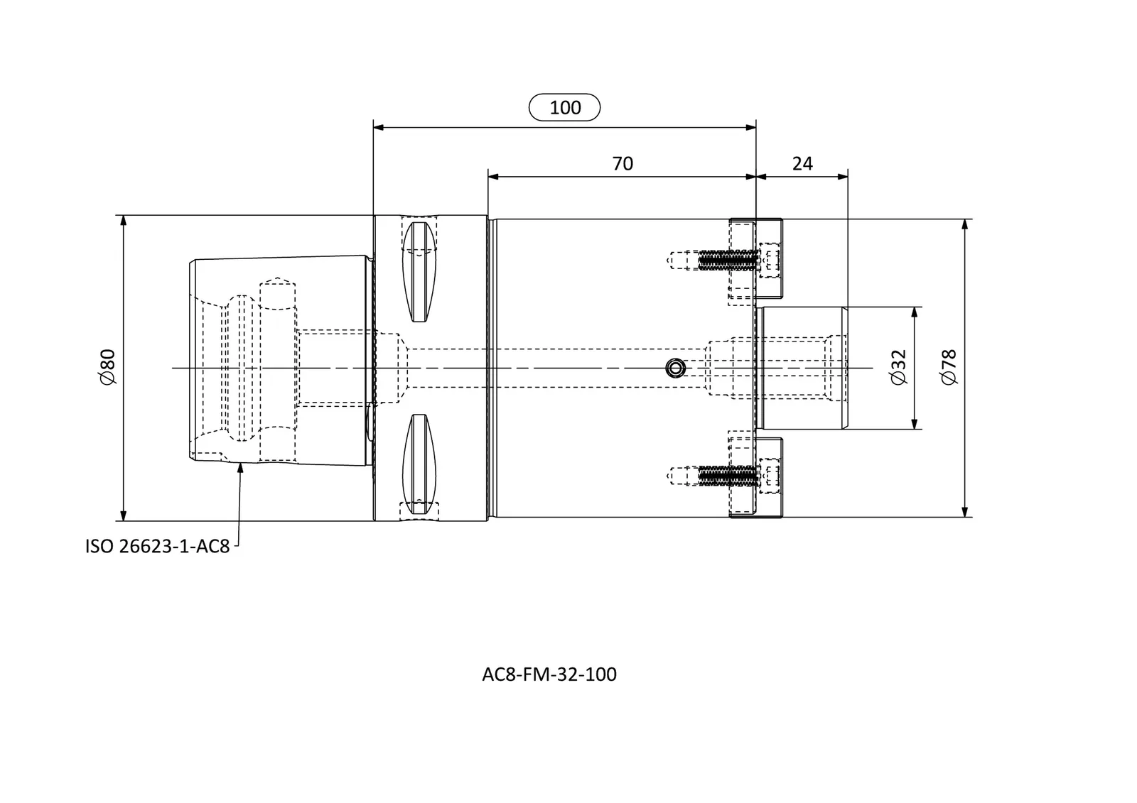 AC8-FM-32-100 &mdash; dimensioned drawing