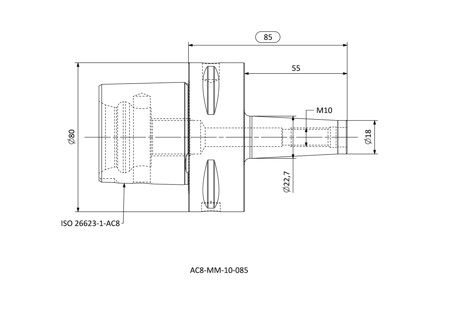 AC8-MM-10-085 &mdash; dimensioned drawing