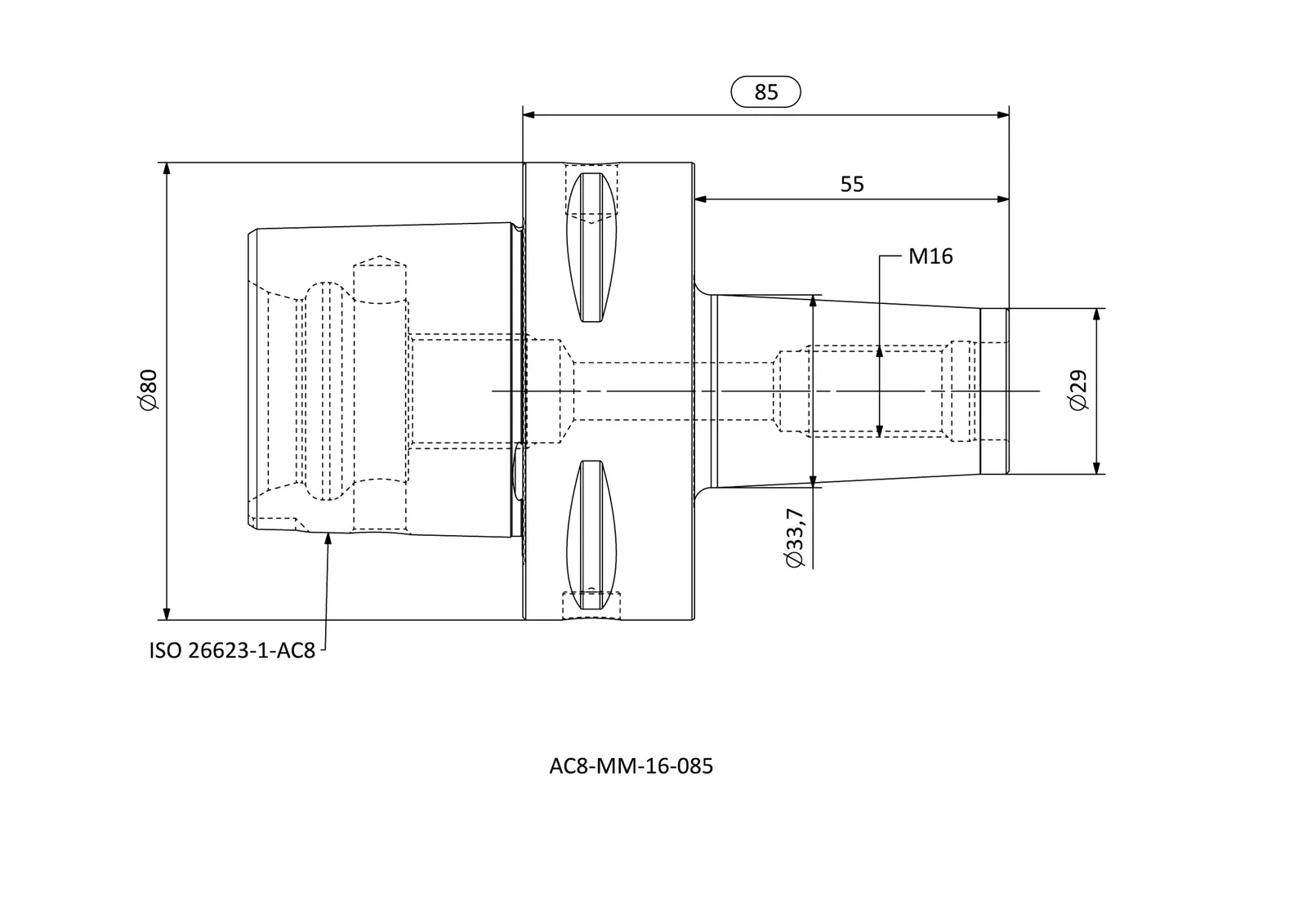 AC8-MM-16-085 &mdash; dimensioned drawing
