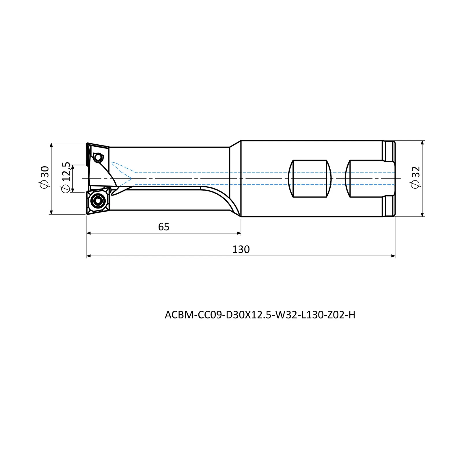 ACBM-CC09-D30X12.5-W32-L130-Z02-H &mdash; dimensioned drawing