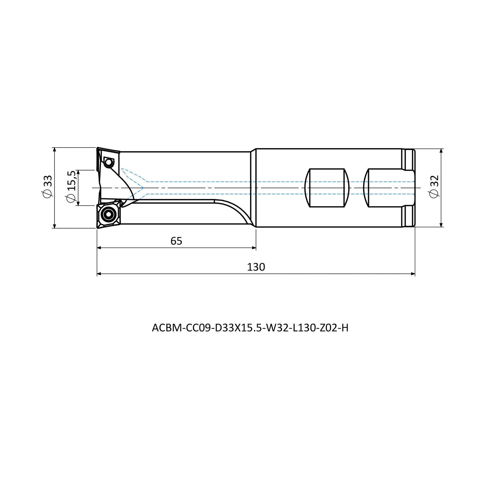 ACBM-CC09-D33X15.5-W32-L130-Z02-H &mdash; dimensioned drawing