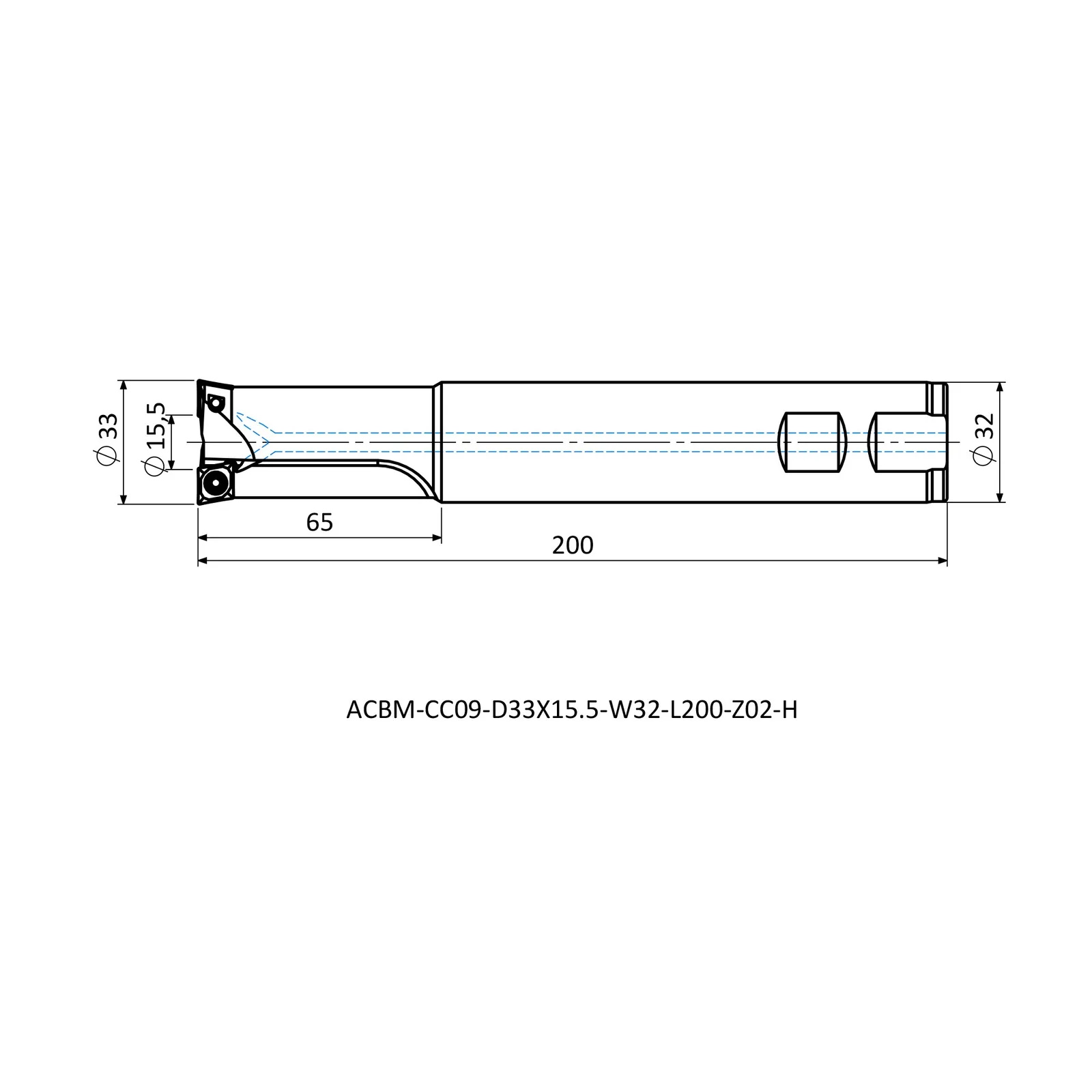 ACBM-CC09-D33X15.5-W32-L200-Z02-H &mdash; dimensioned drawing