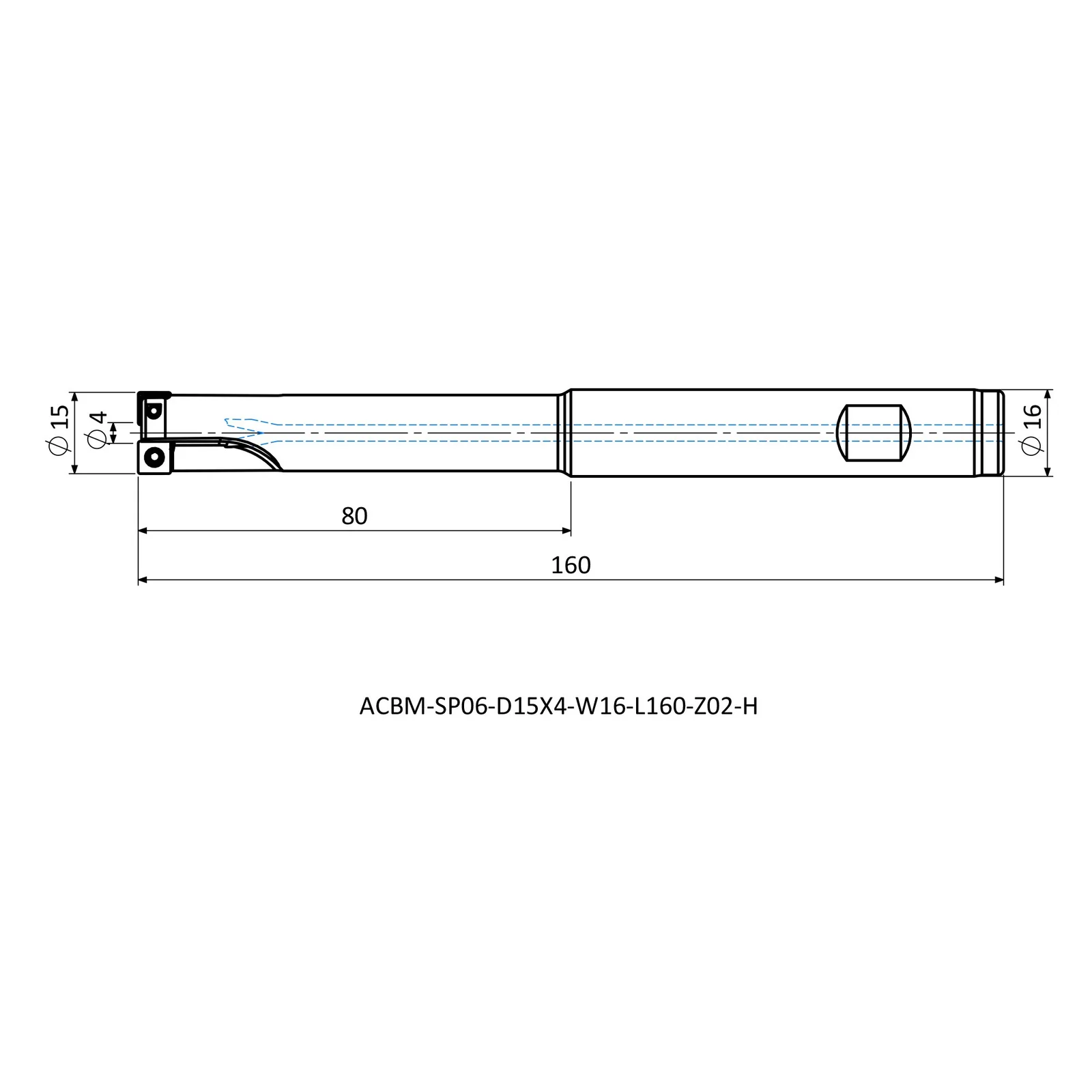ACBM-SP06-D15X4-W16-L160-Z02-H &mdash; dimensioned drawing
