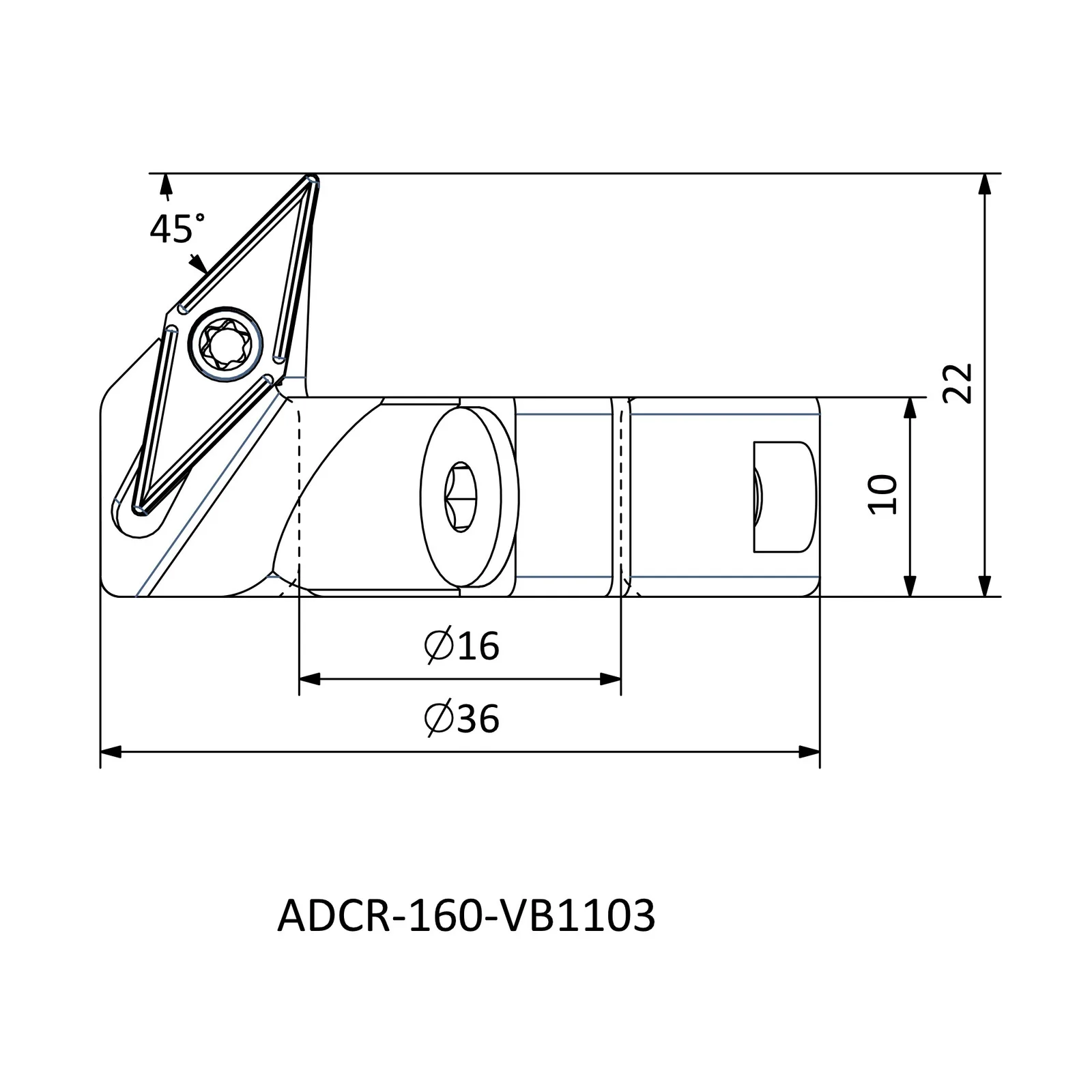 ADCR-160-VB1103 &mdash; dimensioned drawing