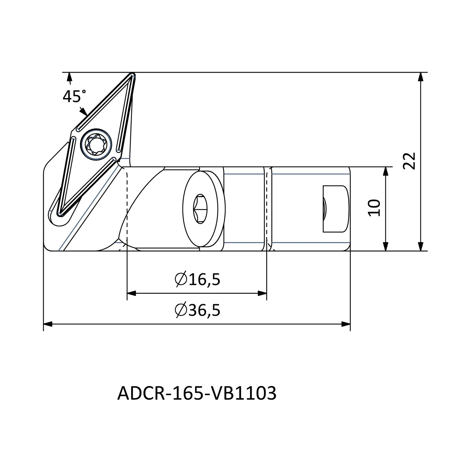 ADCR-165-VB1103 &mdash; dimensioned drawing