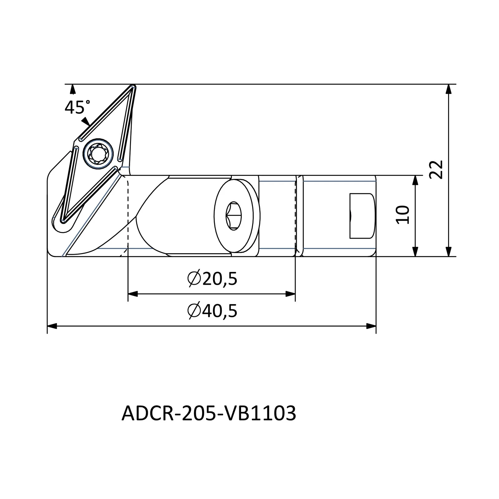 ADCR-205-VB1103 &mdash; dimensioned drawing