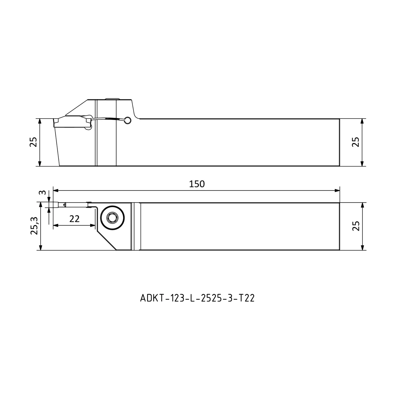 ADKT-123-L-2525-3-T22 &mdash; dimensioned drawing