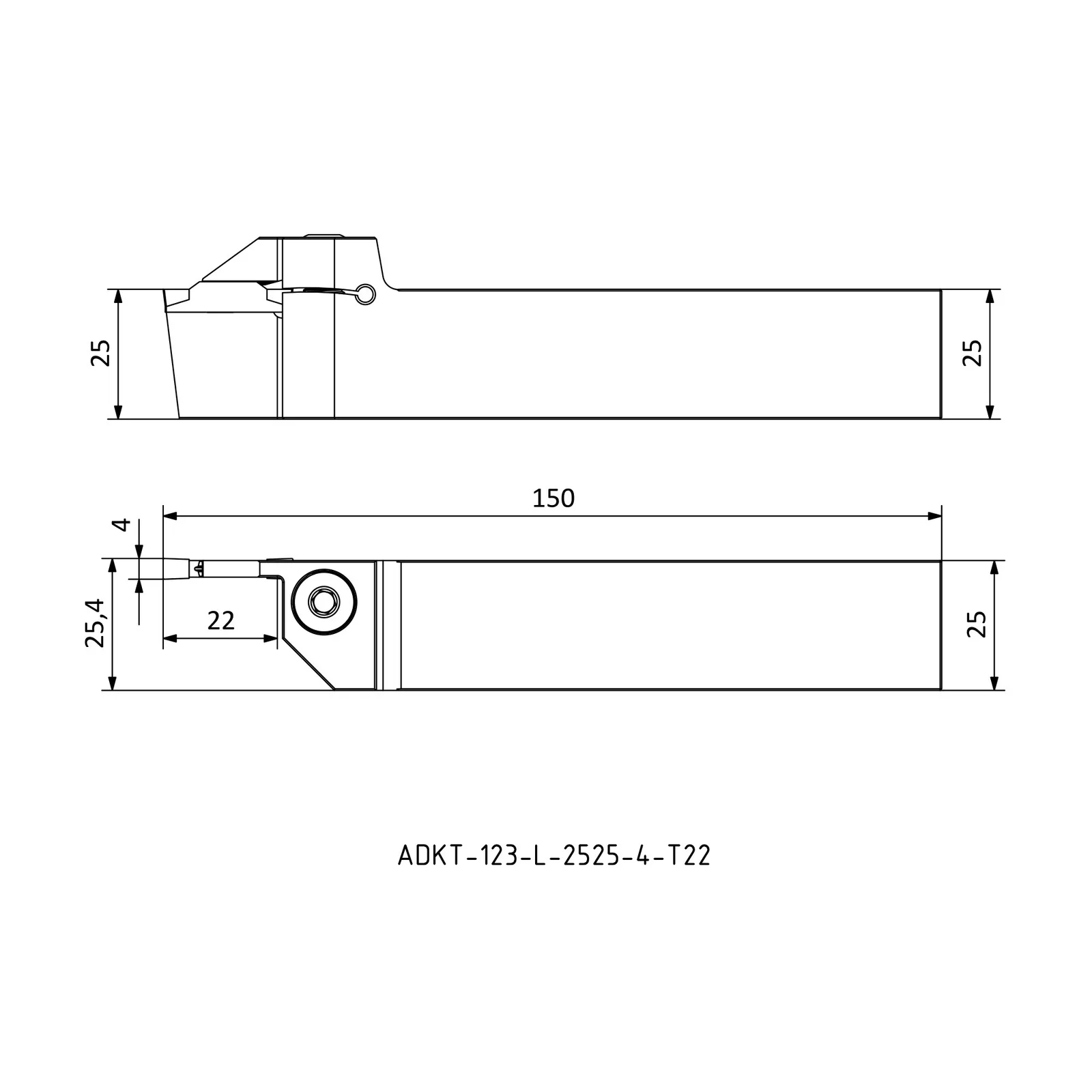 ADKT-123-L-2525-4-T22 &mdash; dimensioned drawing