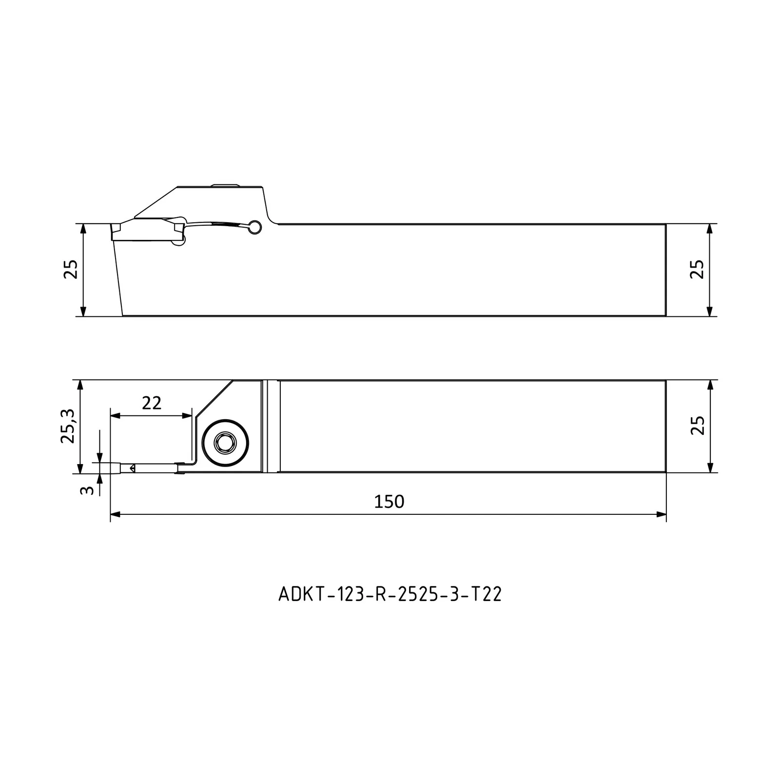 ADKT-123-R-2525-3-T22 &mdash; dimensioned drawing