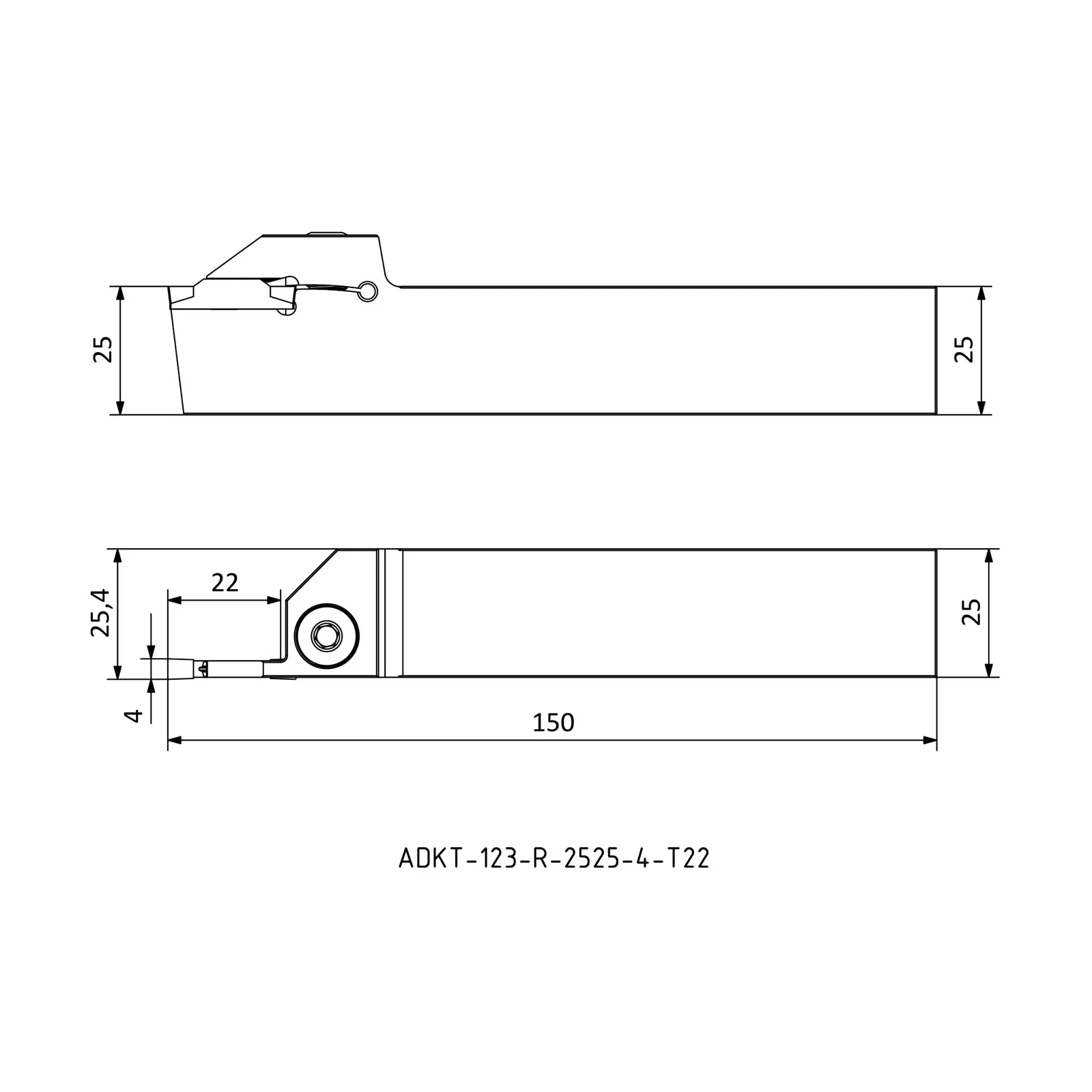 ADKT-123-R-2525-4-T22 &mdash; dimensioned drawing