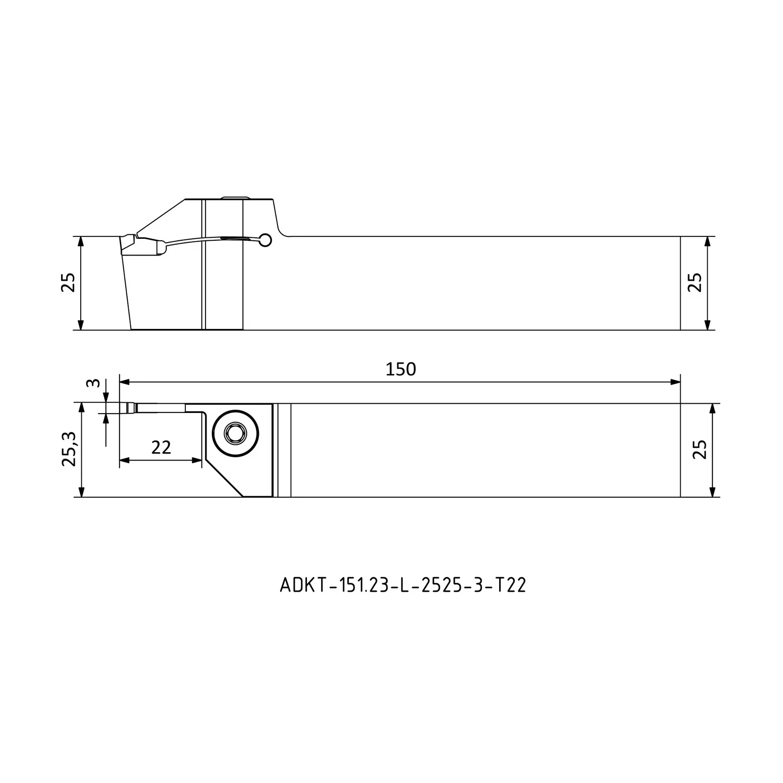ADKT-151.23-L-2525-3-T22 &mdash; dimensioned drawing