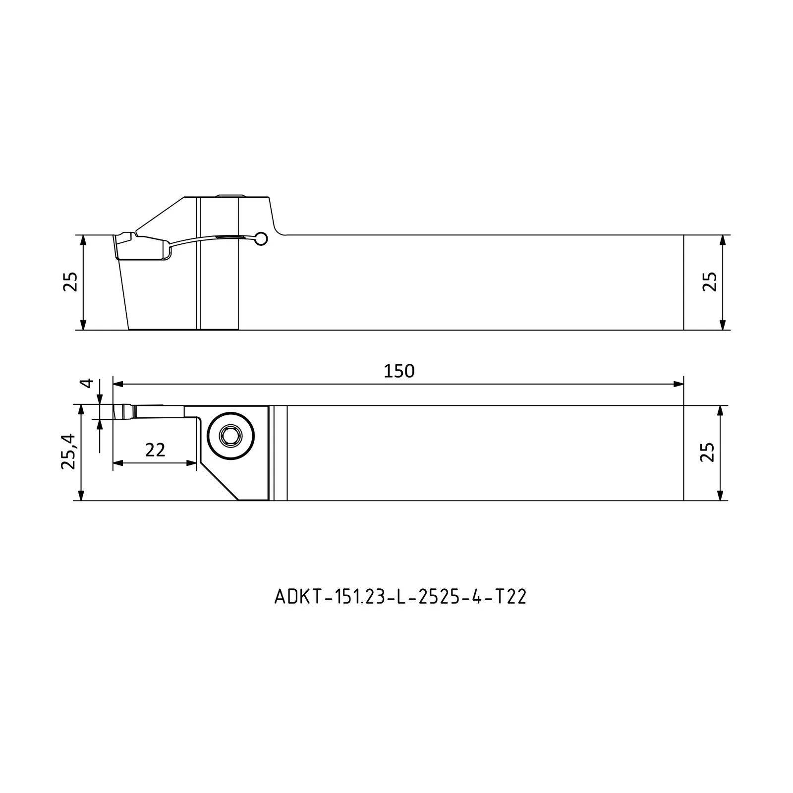 ADKT-151.23-L-2525-4-T22 &mdash; dimensioned drawing