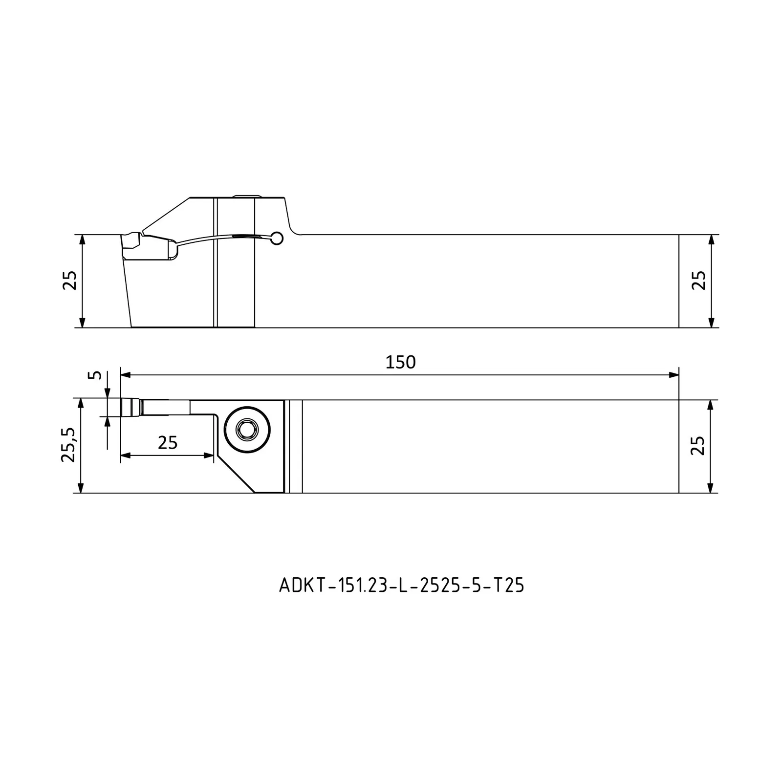 ADKT-151.23-L-2525-5-T25 &mdash; dimensioned drawing