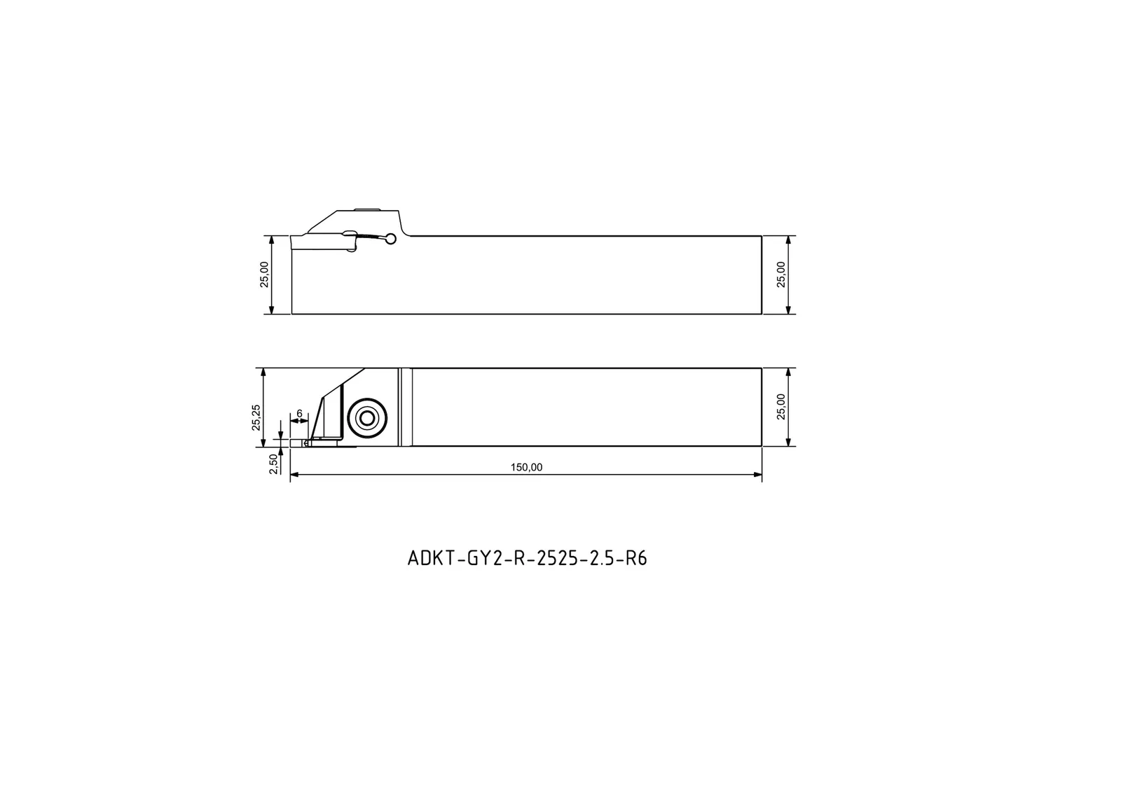 ADKT-GY2-R-2525-2.5-R6 &mdash; dimensioned drawing