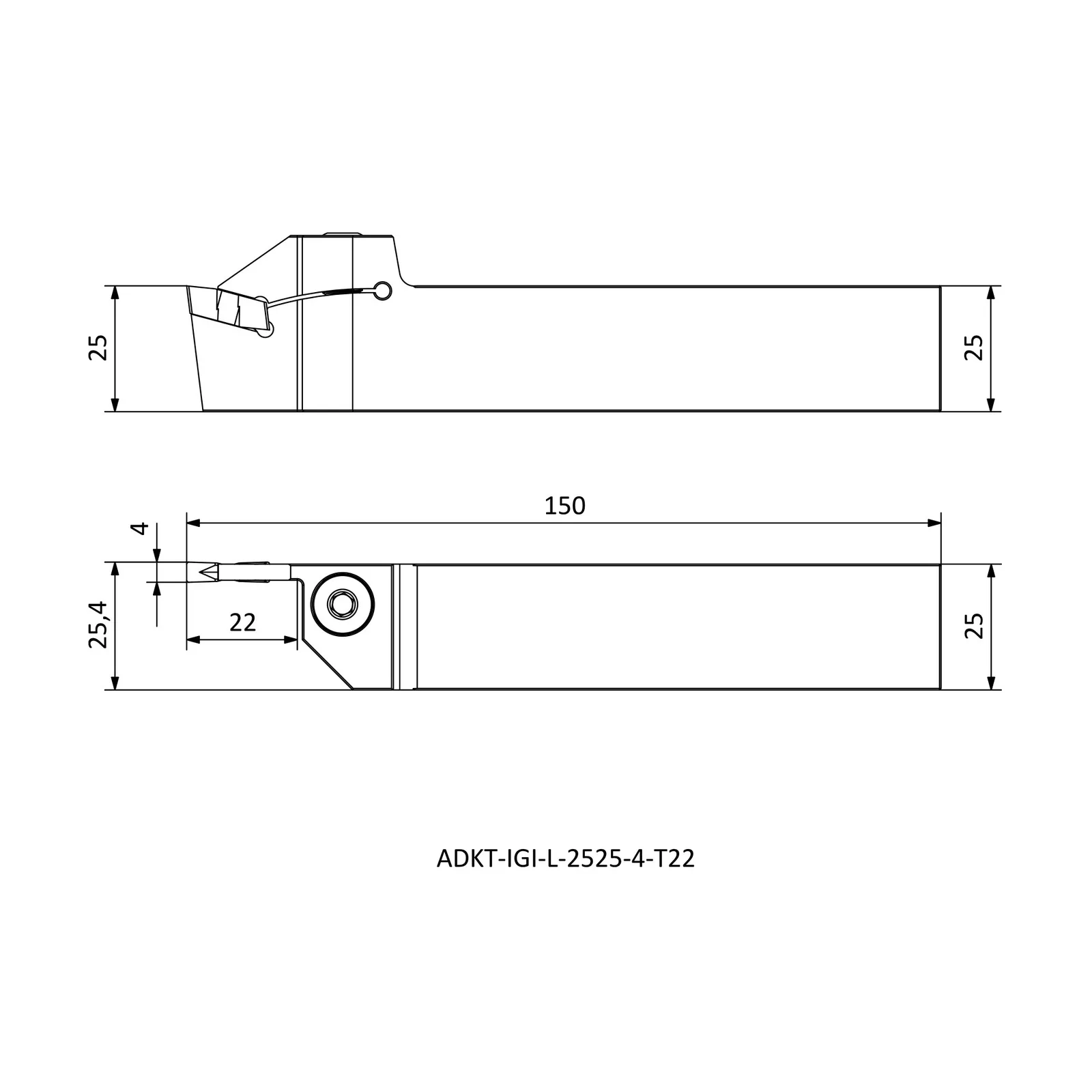 ADKT-IGI-L-2525-4-T22 &mdash; dimensioned drawing