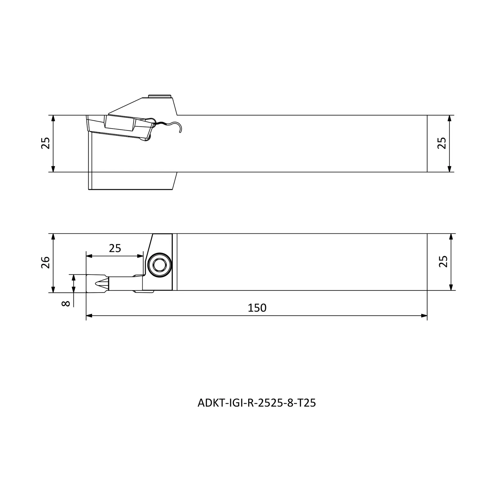 ADKT-IGI-R-2525-8-T25 &mdash; dimensioned drawing
