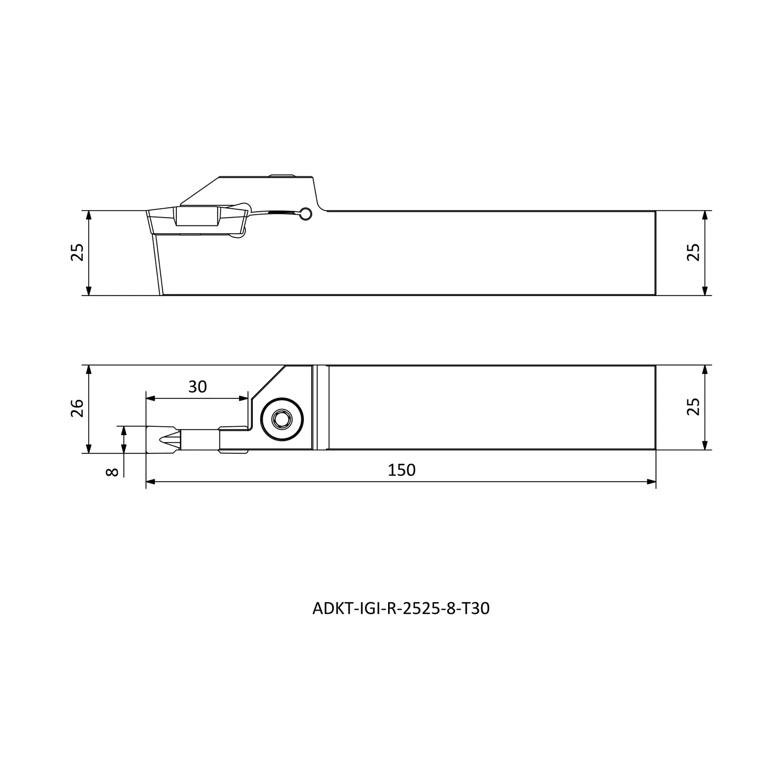 ADKT-IGI-R-2525-8-T30 &mdash; dimensioned drawing