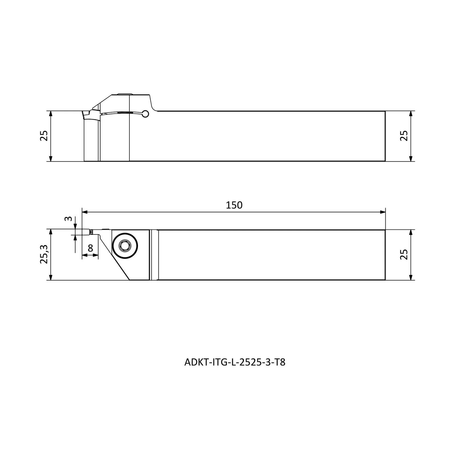 ADKT-ITG-L-2525-3-T8 &mdash; dimensioned drawing