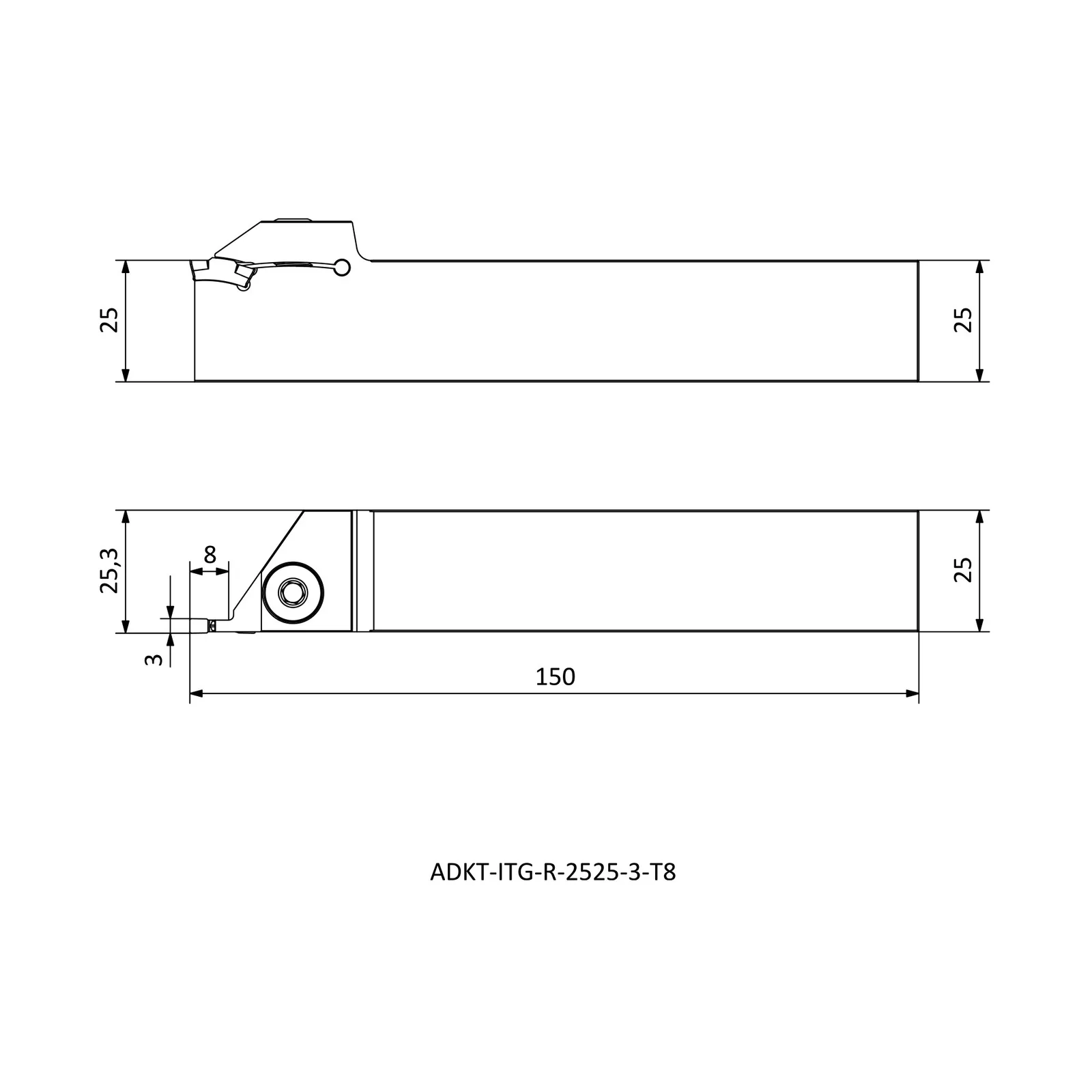 ADKT-ITG-R-2525-3-T8 &mdash; dimensioned drawing