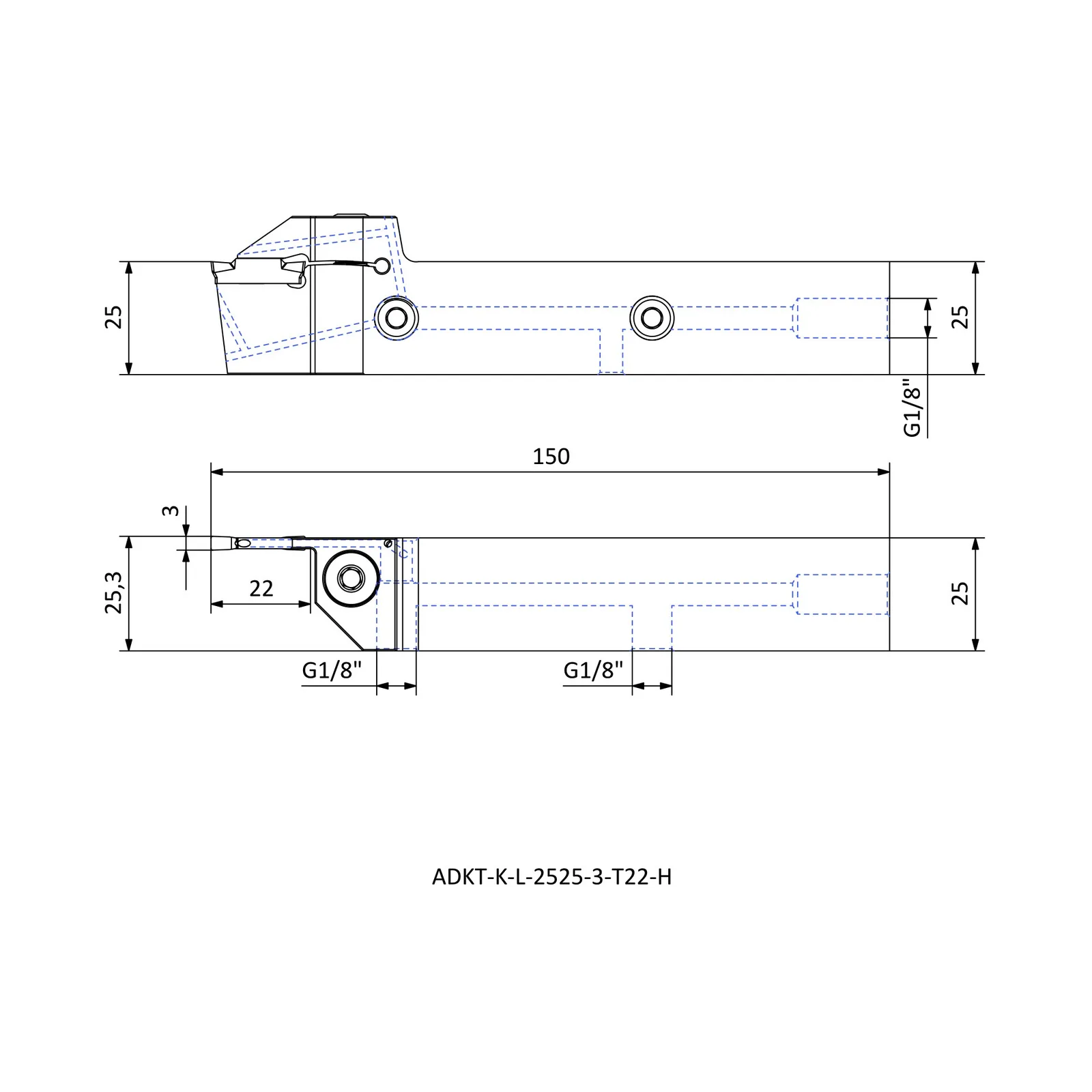 ADKT-K-L-2525-3-T22-H &mdash; dimensioned drawing