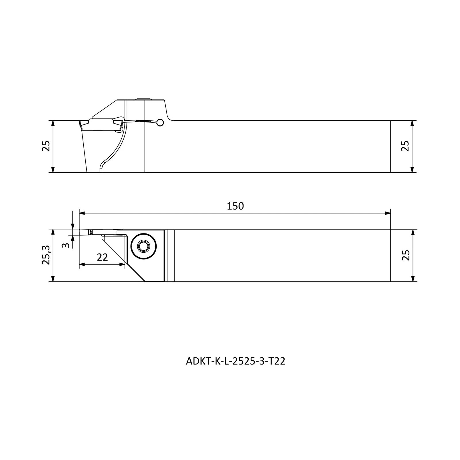 ADKT-K-L-2525-3-T22 &mdash; dimensioned drawing