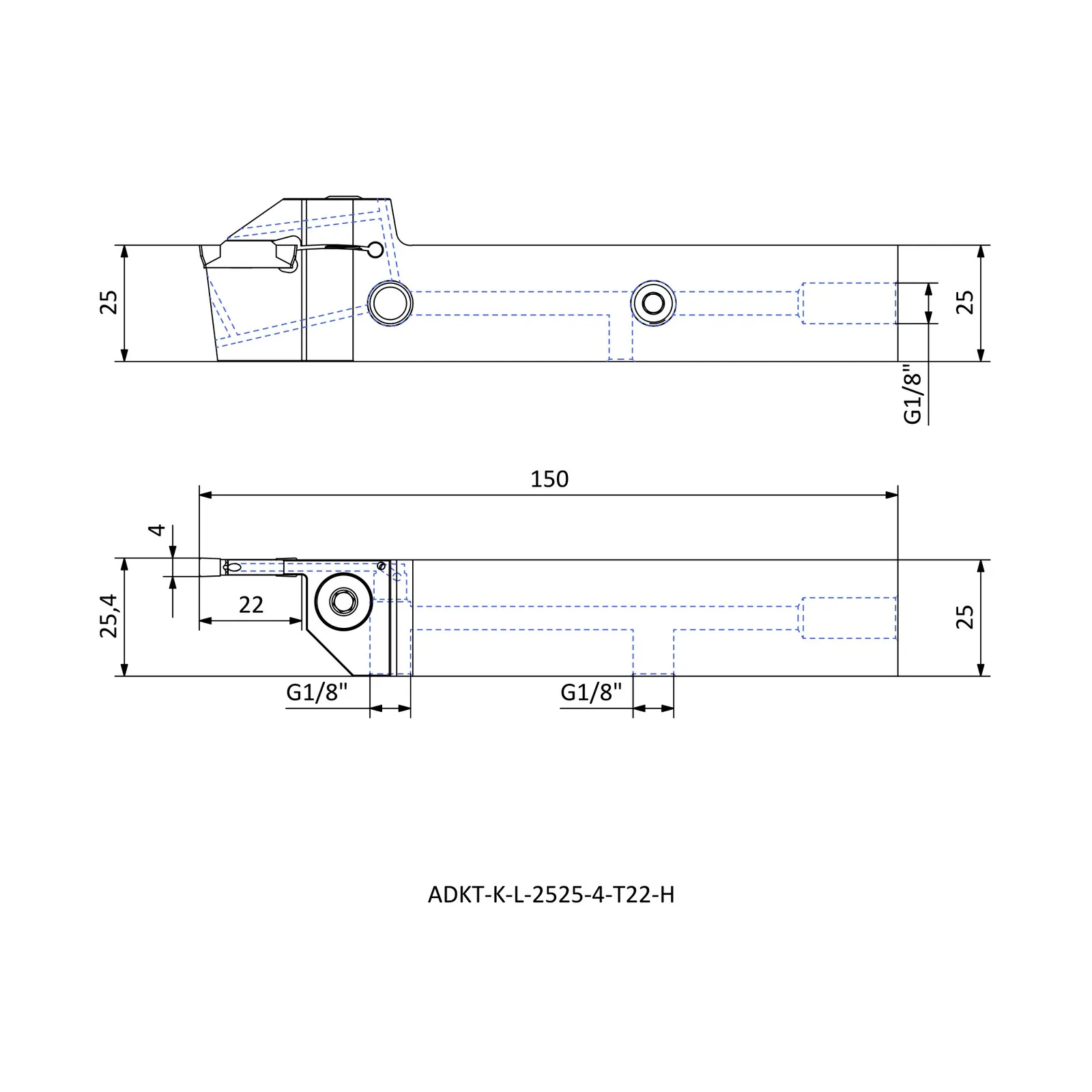 ADKT-K-L-2525-4-T22-H &mdash; dimensioned drawing