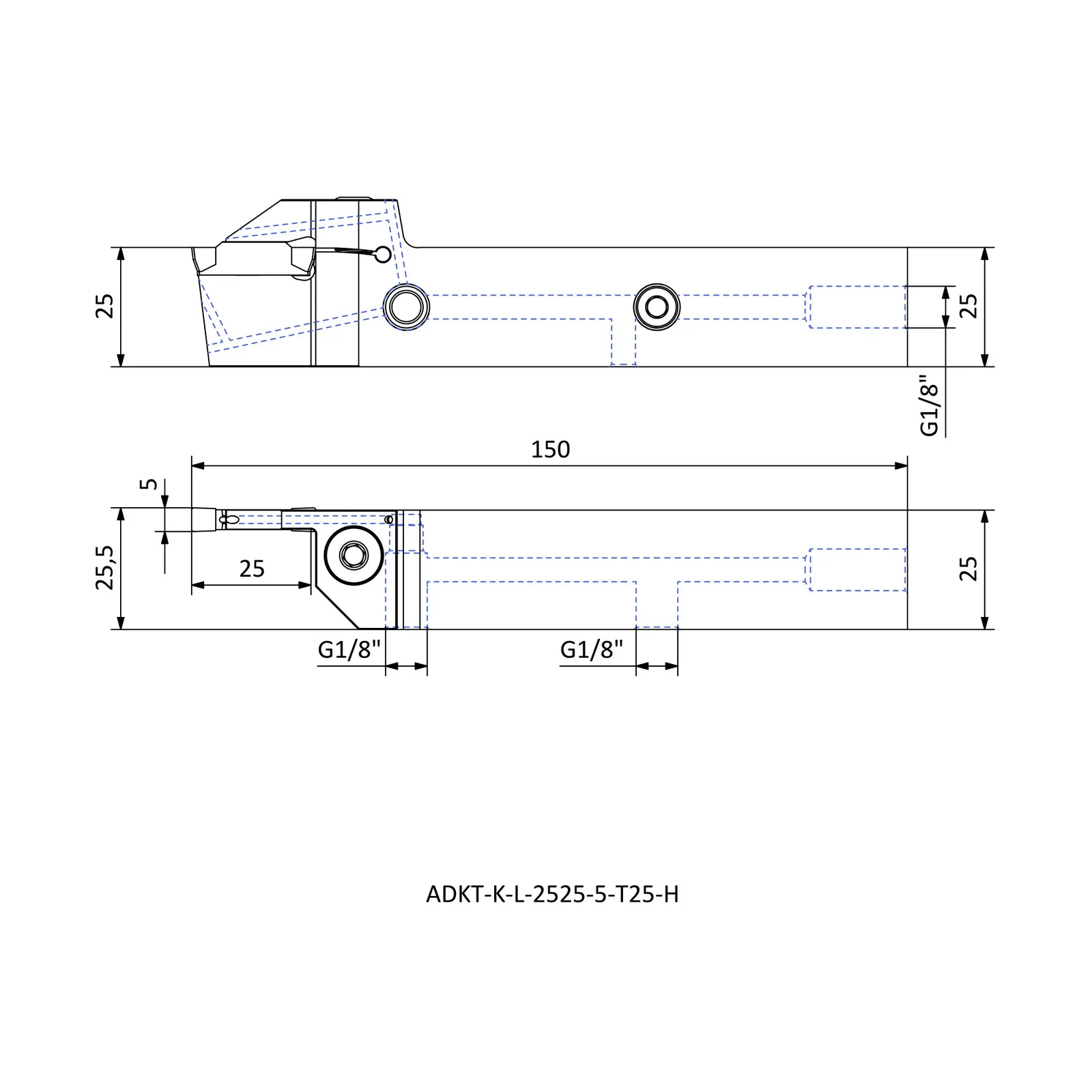 ADKT-K-L-2525-5-T25-H &mdash; dimensioned drawing