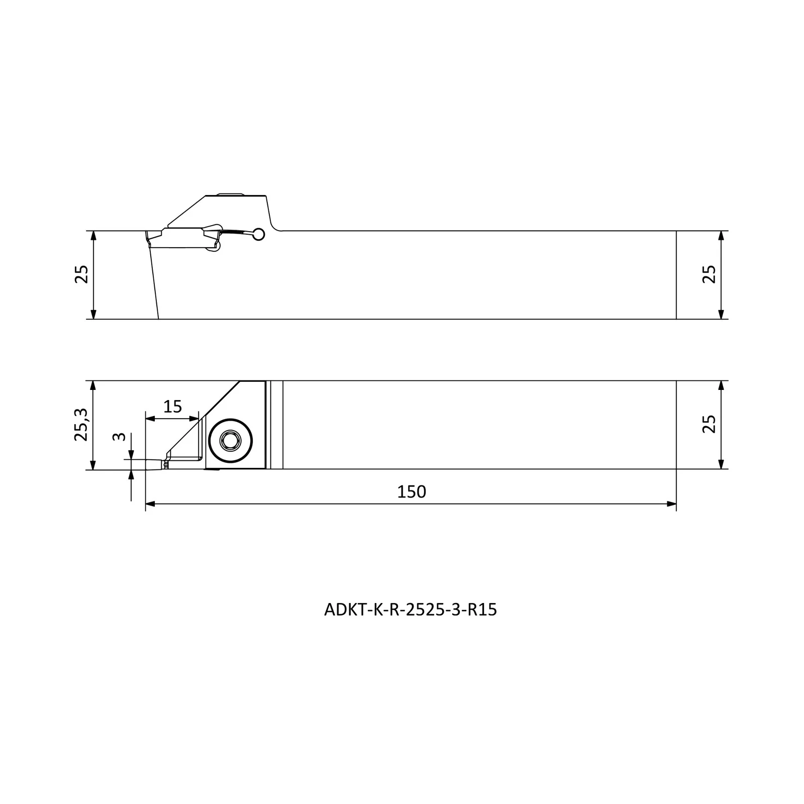 ADKT-K-R-2525-3-R15 &mdash; dimensioned drawing
